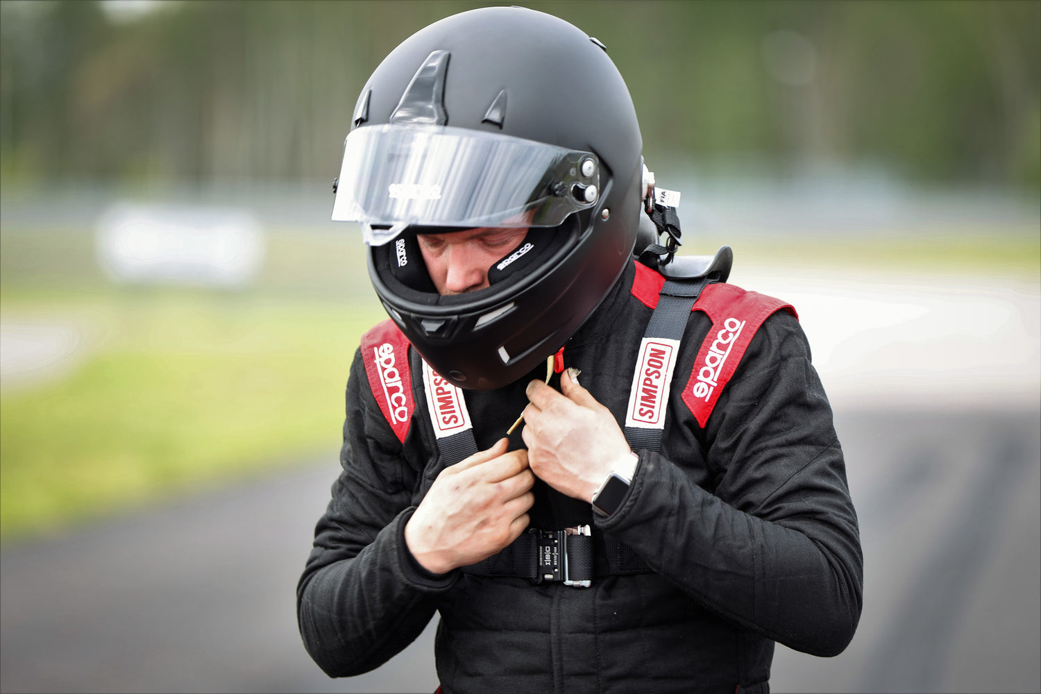IslandWorks' engineer in racing suit and helmet